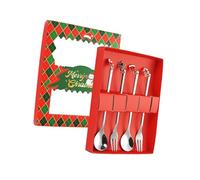 MotiveTech Ensemble de 4 Couverts de Noël En Acier Inoxydable Ornés Du Père Noël, D'un Sapin et D'un Renne. Idéal pour Les Cadeaux, La Décoration Intérie, argent 4 pièces