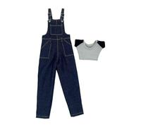 MotiveTech Ensemble Salopette et T-Shirt à L'échelle 1:6 pour Figurines Masculines de 30 Cm, Pantalon Bleu Foncé