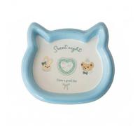 MotiveTech Gamelle Chat Bol Chat Écuelle Chat Assiette Chat en Céramique Forme Plate Accès Facile à Eau et Repas Surface Lisse Nettoyage Aisé Base Large Limite, Assiette Oreilles De Chat Bleues