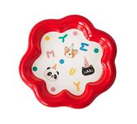 MotiveTech Gamelle Chat Bol Chat Écuelle Chat Assiette Chat en Céramique Forme Plate Accès Facile à Eau et Repas Surface Lisse Nettoyage Aisé Base Large Limite, Assiette Bordure Fleurie Rouge