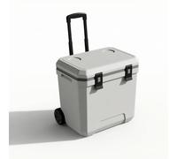 MotiveTech Glacière à roulettes Robuste Glacière à roulettes Isolée Refroidisseur avec Poignée Télescopique pour Campeurs, Familles, Pique-Nique, Gris Blanc, 24QT+Trolley avec Roues