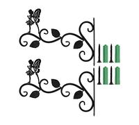 MotiveTech Lot de 2 Supports Muraux pour Paniers Suspendus, Crochets de Jardin en Fer Forgé, Supports pour Plantes, Crochets Muraux pour Jardinières, Fée Debout à 3 Feuilles