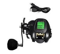 MotiveTech Moulinet de Pêche avec Mémoire de Profondeur et Chargement USB pour Une Utilisation en Rapport 7.2:1, Main Gauche Noire