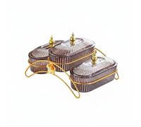 MotiveTech Plat à Fruits Secs avec Couvercles Décoratifs Design Décoratif Plateau Amuse-Gueule à Compartiments Poignées Décoratives pour Hôtels, Fêtes, Salon, Gris Fumé, 3gridsa