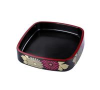 MotiveTech Plateau Service à Sashimi Égouttoir Intégré Rebord Rouge Élégant pour Présentation Sushi Fruits Mer pour Repas Japonais Apéritifs, Min Chrysanthème