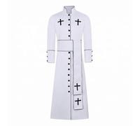 MotiveTech Robe de Clergé Costume Robe Liturgique Vêtement de Prêtre Soutane Cosplay Matière Coton Mélangé Ouverture Frontale à Boutons Lignes Passepoilées et, Blanc, XXL
