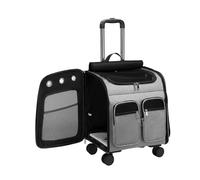 MotiveTech Sac de Transport pour Chat Chariot Trolley Sac à Dos pour Animal Cage Souple Panier Pliable en Oxford Respirant avec Ouvertures Larges et Zips, Gris