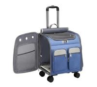 MotiveTech Sac de Transport pour Chat Chariot Trolley Sac à Dos pour Animal Cage Souple Panier Pliable en Oxford Respirant avec Ouvertures Larges et Zips, Bleu