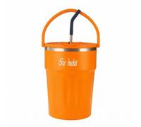 MotiveTech Seau Isotherme avec Couvercle Grande Capacité Bouteille avec Large Ouverture Isolée sous Vide Gourde Paille pour Familles, Camping, Pique-Nique, Orange, 4000ml