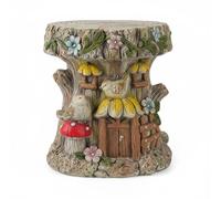 MotiveTech Siège Décoratif Tabouret Tronc Animaux Banc Jardin Support Plante en Oxyde de Magnésium Effet Bois Sculpté avec Accents Floraux Adapté aux Balcons, Oiseau sur Souche