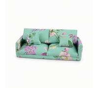 MotiveTech Sofa Miniature à Motif Fleuri Réaliste Canapé Miniature avec Coussins Léger Canapé Maison Poupée pour Collectionneurs, Vert, Fleurie Verte en Velours Côtelé