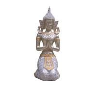 MotiveTech Statue Bouddha Résine Figurine Prière Méditation Sculpture Artisanat Originalité Thaï Adaptée Au Cadeau Décoration Salon Chambre Bureau, Argent