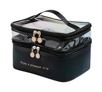 MotiveTech Trousse de Maquillage Double Compartiment Pochette Cosmétique Organisateur Vanity Séparation des Produits par Usage Grande Capacité et Structure, Noir, Noir