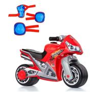 Moto à roulettes - MOLTO - Modèle Premium - Rouge - Protections bleues - 2 roues tout-terrain