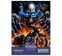 Moto au crâne en feu 1000 Pièces Pack Puzzle Fureur de Motard Rebelle Puzzle Adultes Carton Extra-épais - Anti-Stress Et Voyage, Cadeau De Noël pour 12 Ans Et Plus 52x38cm/1000pcs