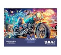Moto Chat Puzzle Balade Nocturne en Moto rétro 1000 Pièces Papier pour Adolescents Résistant À La Déchirure Décoration Murale Cadeau D’Anniversaire Nouveau Modèle 70x50cm/1000pcs