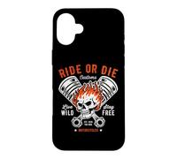 Moto Crâne et Piston Crossbones pour Motard Coque pour iPhone 16 Plus