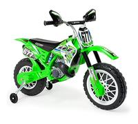 Moto Cross Électrique CR Enfants 3-6 Ans avec Batterie 6V - Bandes en Caoutchouc sur la Roue Motrice + Roues de Support + Poignée Accélérateur + Vitesse 5 km/h + Vert - INJUSA