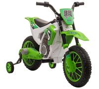 Moto cross électrique pour enfant 3 à 5 ans 12 V 3-8 Km/h avec roulettes latérales amovibles dim. 106,5L x 51,5l x 68H cm vert