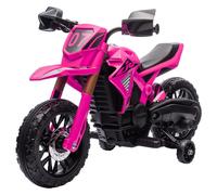 Moto cross électrique pour enfants 3-8 ans, batterie 6 V, 2 moteurs, klaxon et roues d'entraînement, charge 30KG, rose