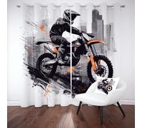 Moto-Cross Sports Extrêmes Graffiti Rideaux Opaque à Oeillets Moderne Adolescent Rideau Thermique Occultant Rideaux Phonique Draperies Intérieurs Lot de 2 140x175 cm pour Chambre Salon