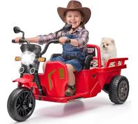 Moto Électrique Enfant 12V avec Remorque & Pelle, Tricycle Électrique avec Télécommande 2,4G, Double Moteur, Vitesse Réglable, Écran Batterie, LED, Musique, Bluetooth, Jouet pour Enfants 3+ Ans