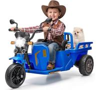 Moto Électrique Enfant 12V avec Remorque & Pelle, Tricycle Électrique avec Télécommande 2,4G, Double Moteur, Vitesse Réglable, Écran Batterie, LED, Musique, Bluetooth, Jouet pour Enfants 3+ Ans