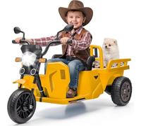 Moto Électrique Enfant 12V avec Remorque & Pelle, Tricycle Électrique avec Télécommande 2,4G, Double Moteur, Vitesse Réglable, Écran Batterie, LED, Musique, Bluetooth, Jouet pour Enfants 3+ Ans
