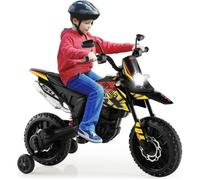 CostwayMoto Électrique pour Enfant 3 à 8 Ans avec Musique et Bleutooth Vitesse 5,5 - 6 km/h Batterie 12V Inclus Charge 30 KG Rouge+Jaune