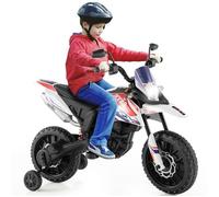 Moto Électrique Enfant COSTWAY, Moto-cross (RX125) 12V 7AH, 2 Moteur - 5,5 à 6 km/h, Phares Klaxon, Musiques, USB, 3 à 8 Ans, Blanc