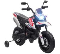 Moto électrique enfants - AIYAPLAY - sous licence Aprilia - 2 moteurs 12V, roues d'entraînement, lumière LED, musique - blanc