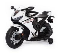Moto Electrique Enfants BabyCar Honda CBR 12V | Moto Électrique Enfant 3-5 Ans avec Lumières, Sons, MP3/USB et Roulettes Stabilisateurs | Batterie 12V 3,5Ah, Moteur 30W et Accélérateur au Pied | Blanc