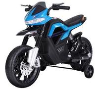 Véhicule électrique HOMCOM Moto ?lectrique pour enfants 25 w 6 v 3 km/h effets lumineux et sonores roulettes amovibles bleu