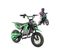 Moto électrique pour enfants A14 Vert, 500W, 3 Vitesses 8-27KM/H, Pneus 14'' tout-terrain, Autonomie 22 km, Bluetooth, Amortisseurs