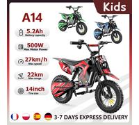 Moto électrique tout-terrain iScooter pour enfants 500W 5.2Ah, vitesse maximale 27 km/h, roues de 14 pouces, modèle A14 Bleu