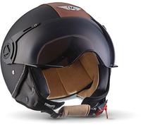 MOTO Helmets® H44 „Vintage Black“ · Casque · de Moto Demi-Jet Scooter Vintage Retro Chopper Cruiser Bobber Pilot Biker Femme Homme Vintage · ECE 22.05 Visor Click-n-Secure Sac XS (53-54cm)