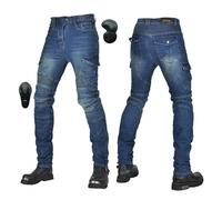 Moto Pantalon Protection pour Hommes, Moto Jeans en Respirant De Qualité Premium Straight Fit avec Amovible Protéger Pads pour Racing Vélo (Bleu,Grand)