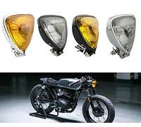 Moto Phare Avant Universel Rétro Modification Triangulaire Métal Phares Fit Pour Harley Chopper Café Racer Personnalisé (Lentille Ambre Noire)