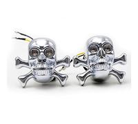 Moto Refit Rétro Universel Crâne 12V LED Clignotants Feux Indicateurs Bobber Cafe Racer Old School Touring Offroad (Chrome)