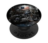 Moto rétro Cool dans Un Atelier Patriotique pour Les Amateurs des États-Unis PopSockets PopGrip Adhésif
