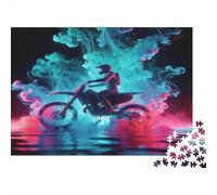 Moto Rider Néon Casse-tête 1000 Pièces sans Poussière, Grand Puzzle Jeu De Patience pour Un Passe-Temps pour Adulte, Étoile du Cadeau De Noël 70x50cm/1000pcs