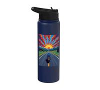 Moto Rider Solitaire Highway Sunset Freedom Stainless Steel Insulated Water Bottle