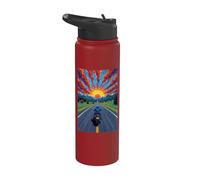 Moto Rider Solitaire Highway Sunset Freedom Stainless Steel Insulated Water Bottle