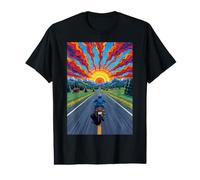 Moto Rider Solitaire Highway Sunset Freedom T-Shirt Graphique avec Valeur