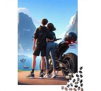 Moto Set De 1000 Pièces Papier Recyclé Trois sur Un vélo Puzzle Adulte Amateurs Puzzle Adultes Casse-tête Engageant Heures Divertissement Loisirs Maison 38x26cm/1000pcs