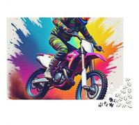 Moto Tout-Terrain Difficile 1000 pièces Puzzle pour Adultes, Pilote de Motocross avec Fond d'éclaboussure Arc-en-Ciel, épais Robuste Haute qualité Vibrant Difficile Anti-Stress 70x50cm/1000pcs