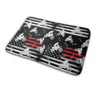 Moto Tout-Terrain, Drapeau Américain Thin Red Line Noir Paillasson Intérieur Absorbant Welcome Paillassons Lavable en Machine Tapis De Douche pour Porte Baignoire Cuisine 40X60Cm