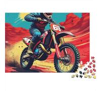Moto Tout-Terrain Saint-Valentin 1000 pièces Puzzle Cadeau pour Adultes, Pilote de Motocross Courant sur Un désert Rouge, épais Robuste Haute qualité Vibrant Difficile Anti-Stress 52x38cm/1000pcs