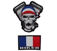 - Moto Tricolore Francais - Patch Écusson Applique Badge Biker brodé autocollant thermocollant kit de 2 Pieces