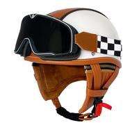 Moto Vintage Cuir Casques Jet avec Lunettes Casques Bols Casque Mobylette Homologué DOTECE Rétro Demi Casque Moto Vélo Scooter Chopper pour Adultes Homme Et Femme 6,XL:61-62CM
